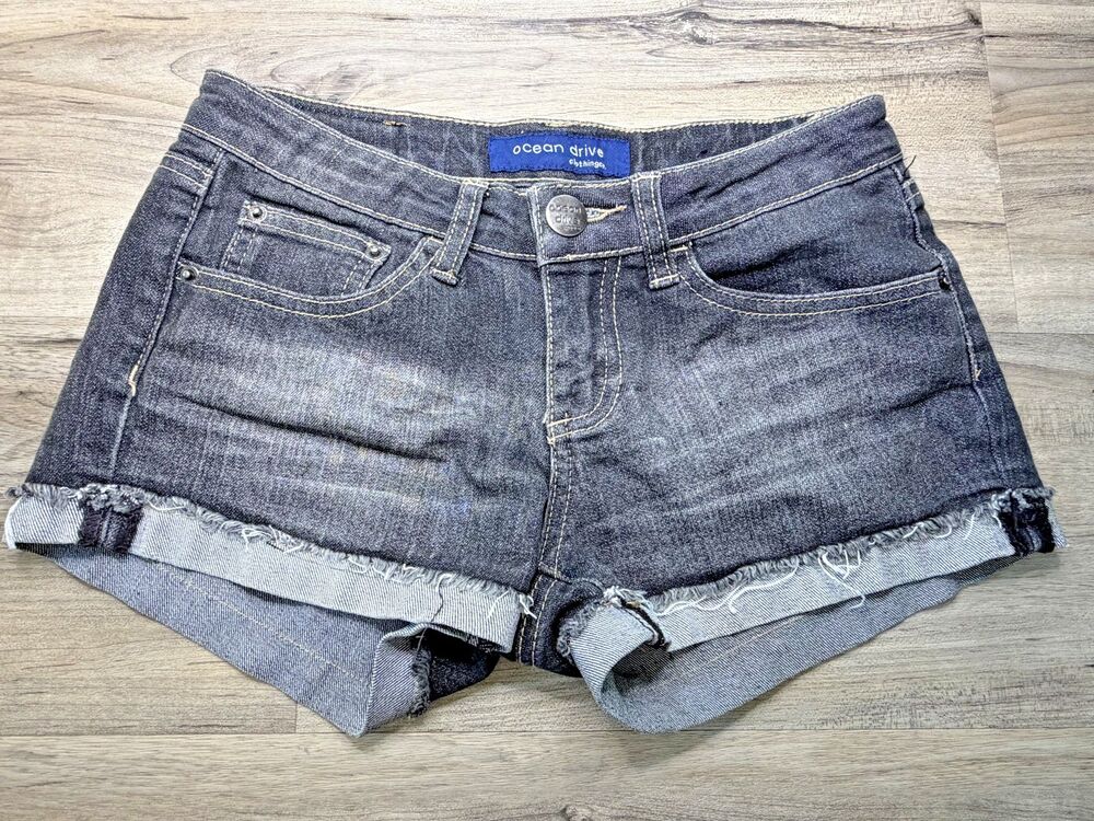 Y2K Ocean Drive Denim Shorts Womens Juniors Size 0 Casual Jean Frayed
